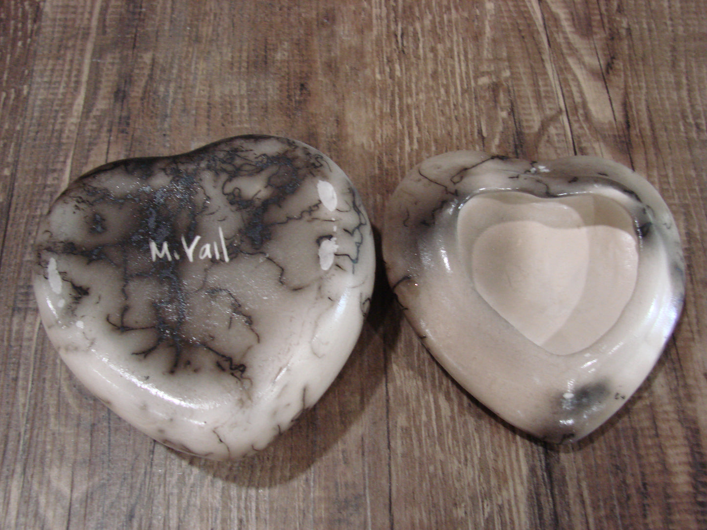 Native American Heart Pottery Horse Hair Jewelry Trinket Box by Vail