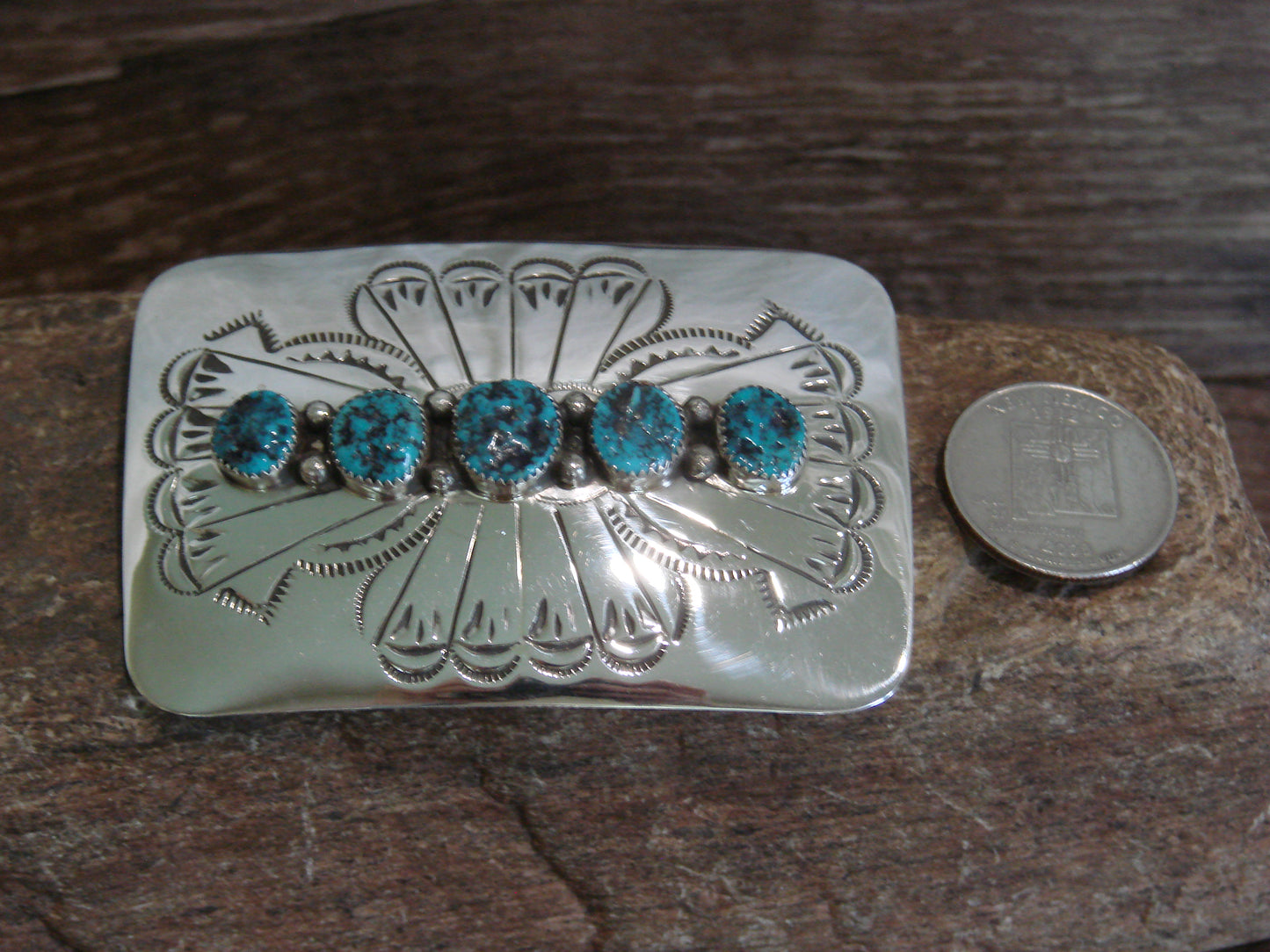 Native American Sterling Silver & Turquoise Belt Buckle by Begay