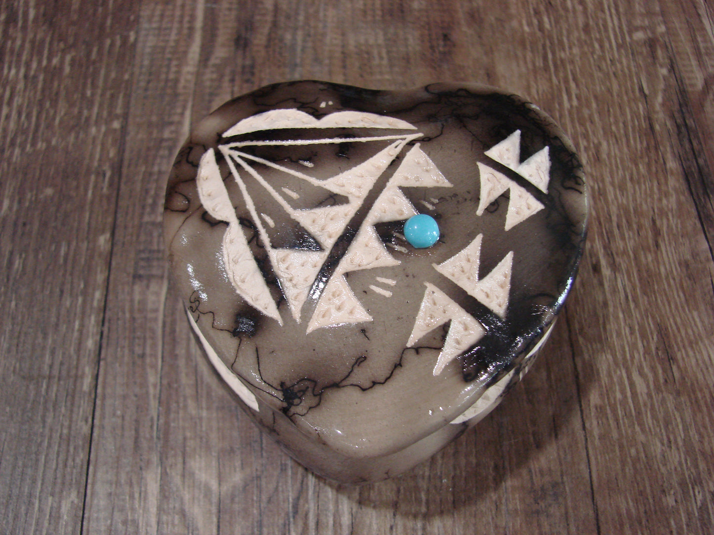 Native American Heart Pottery Horse Hair Jewelry Trinket Box by Vail