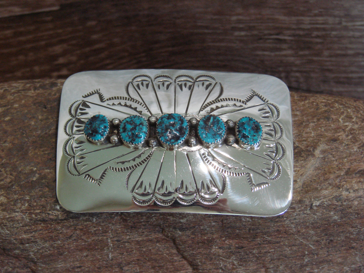 Native American Sterling Silver & Turquoise Belt Buckle by Begay