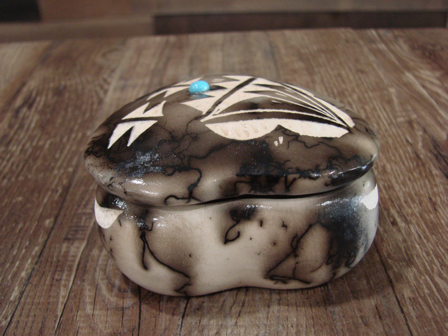 Native American Heart Pottery Horse Hair Jewelry Trinket Box by Vail