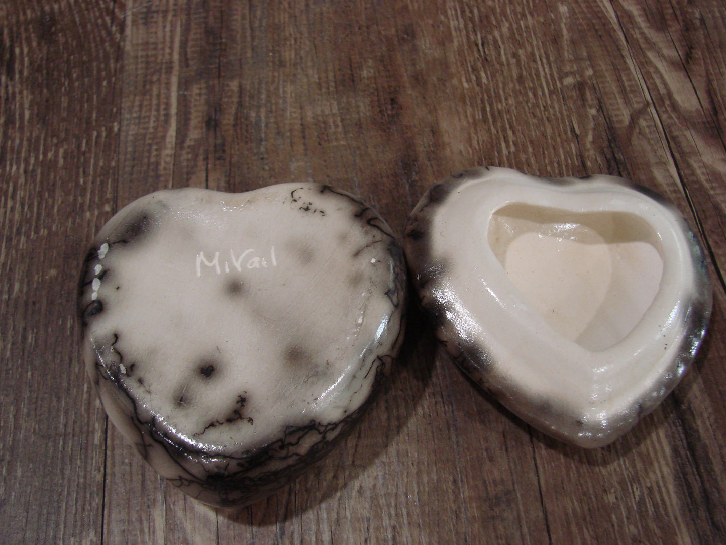 Native American Heart Pottery Horse Hair Jewelry Trinket Box by Vail