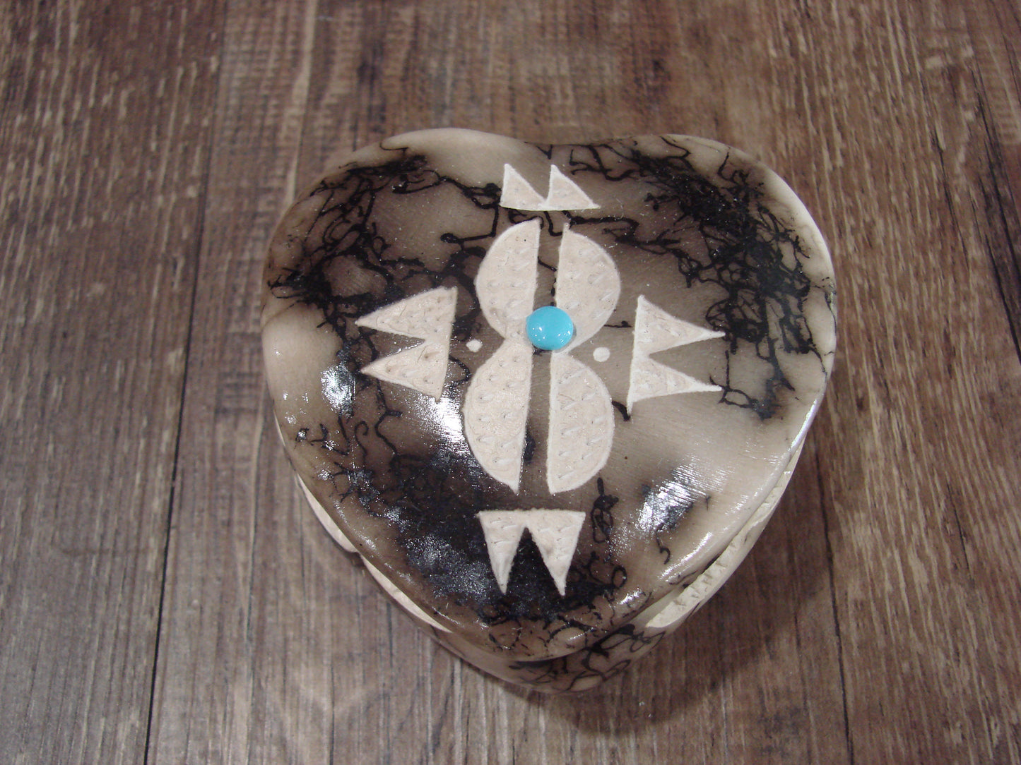 Native American Heart Pottery Horse Hair Jewelry Trinket Box by Vail