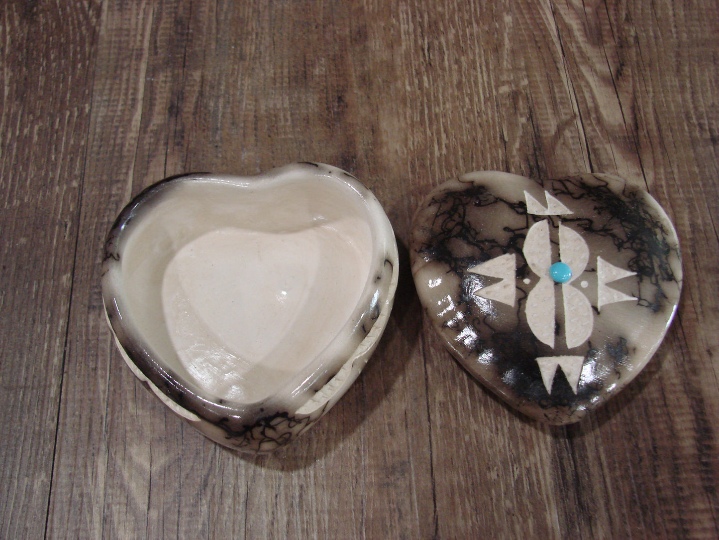 Native American Heart Pottery Horse Hair Jewelry Trinket Box by Vail