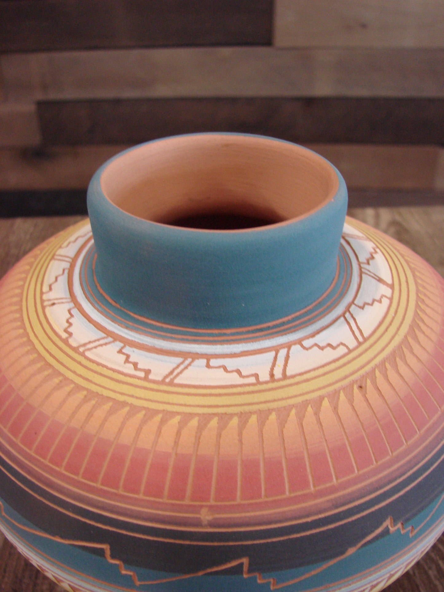 Native American Navajo Hand Etched & Hand Painted Pottery - Charlie