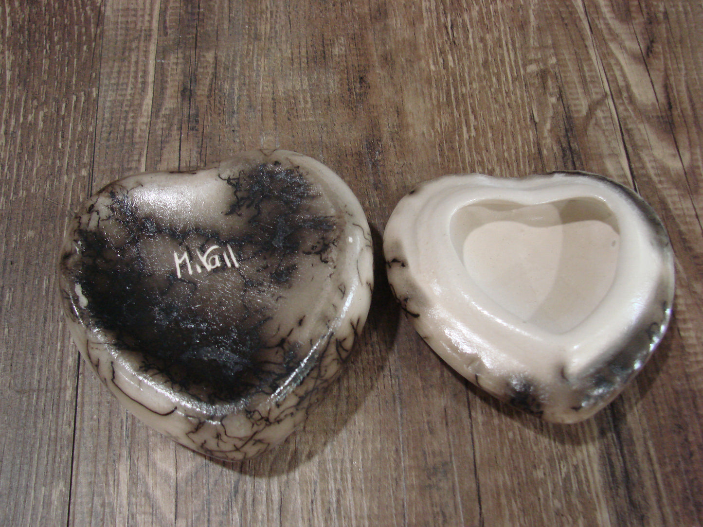 Native American Heart Pottery Horse Hair Jewelry Trinket Box by Vail