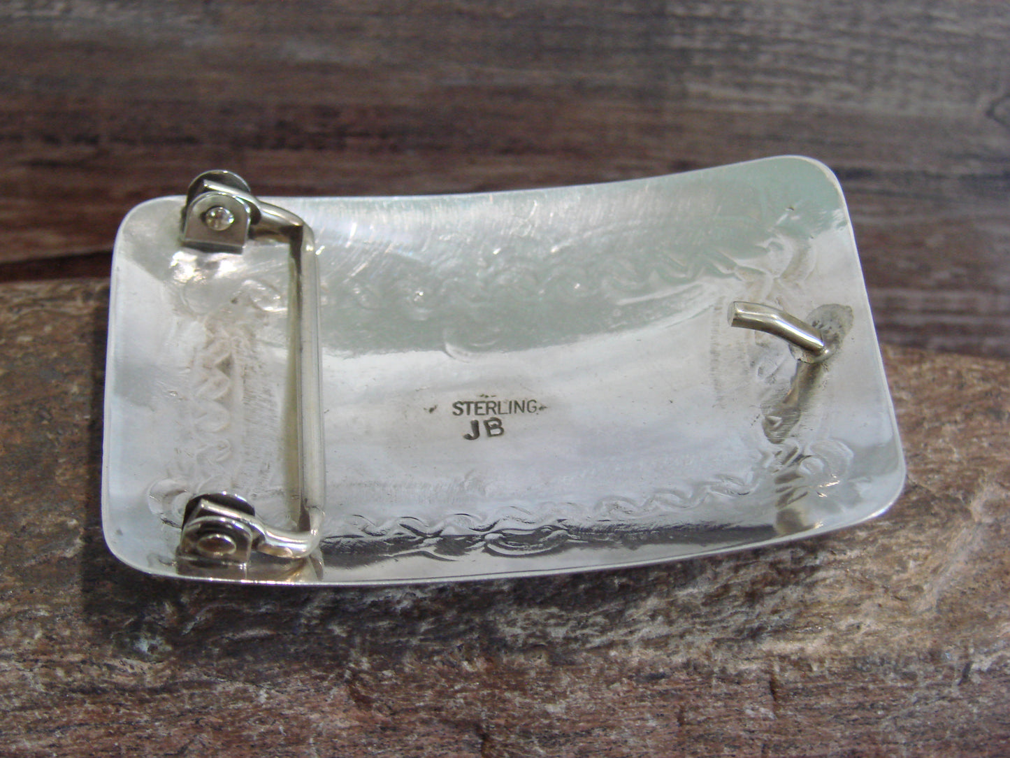 Native American Sterling Silver & Coral Belt Buckle by Begay