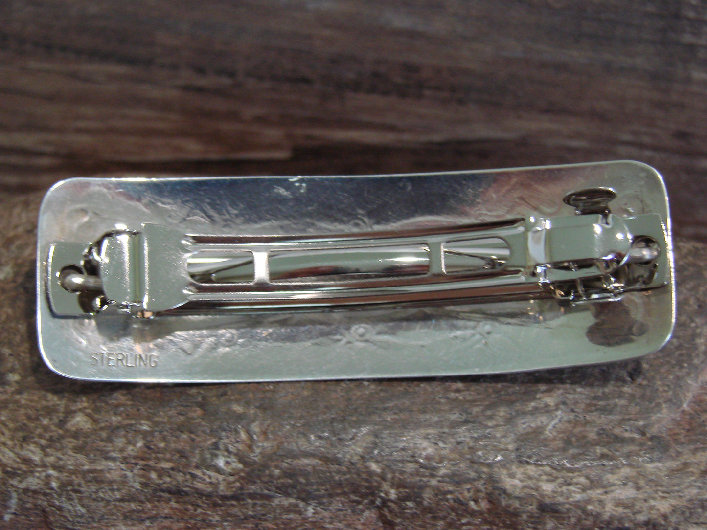 Native American Sterling Silver & Coral Row Hair Barrette by Begay