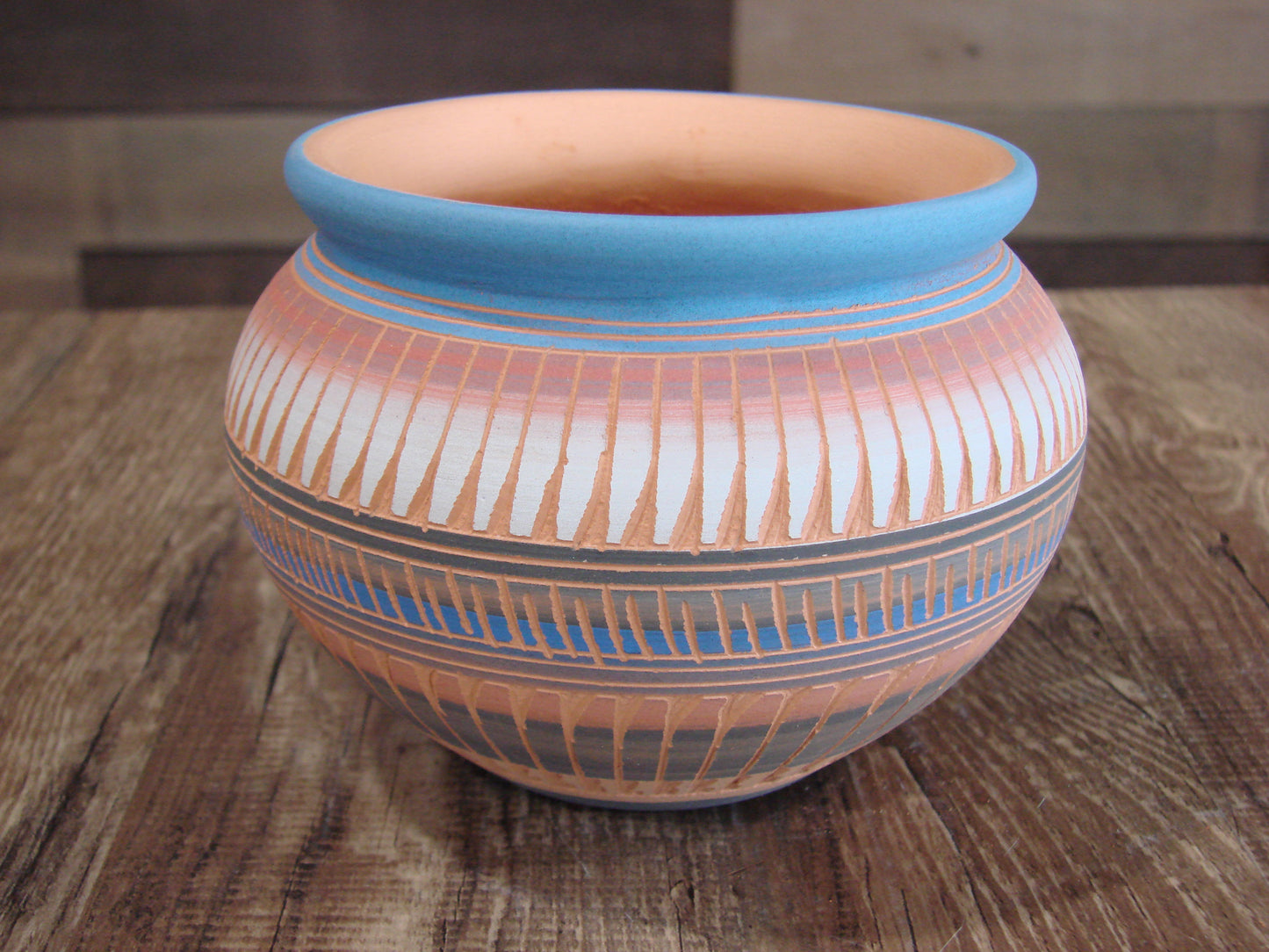 Native American Navajo Hand Etched & Hand Painted Pottery - Charlie