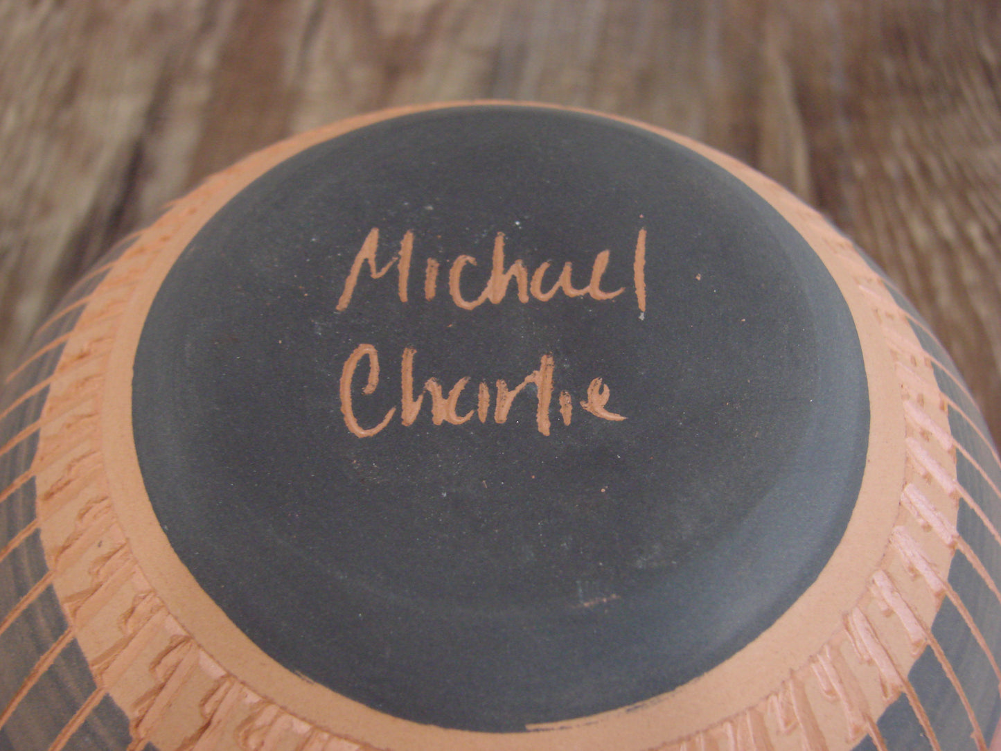 Native American Navajo Hand Etched & Hand Painted Pottery - Charlie