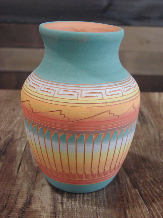 Native American Navajo Hand Etched & Hand Painted Pottery - Charlie