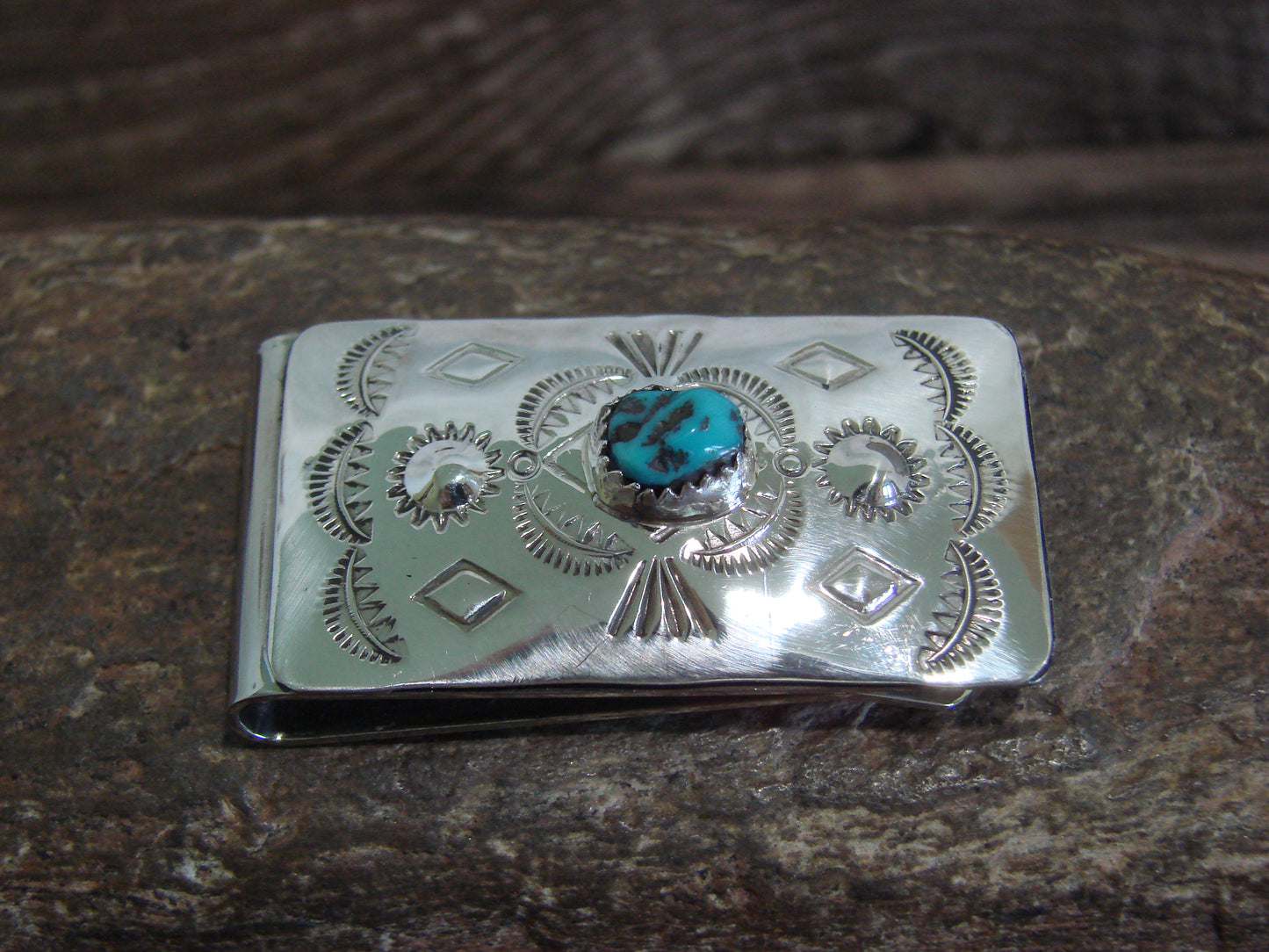Native American Sterling Silver & Turquoise Money Clip - Begay