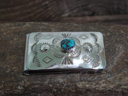 Native American Sterling Silver & Turquoise Money Clip - Begay