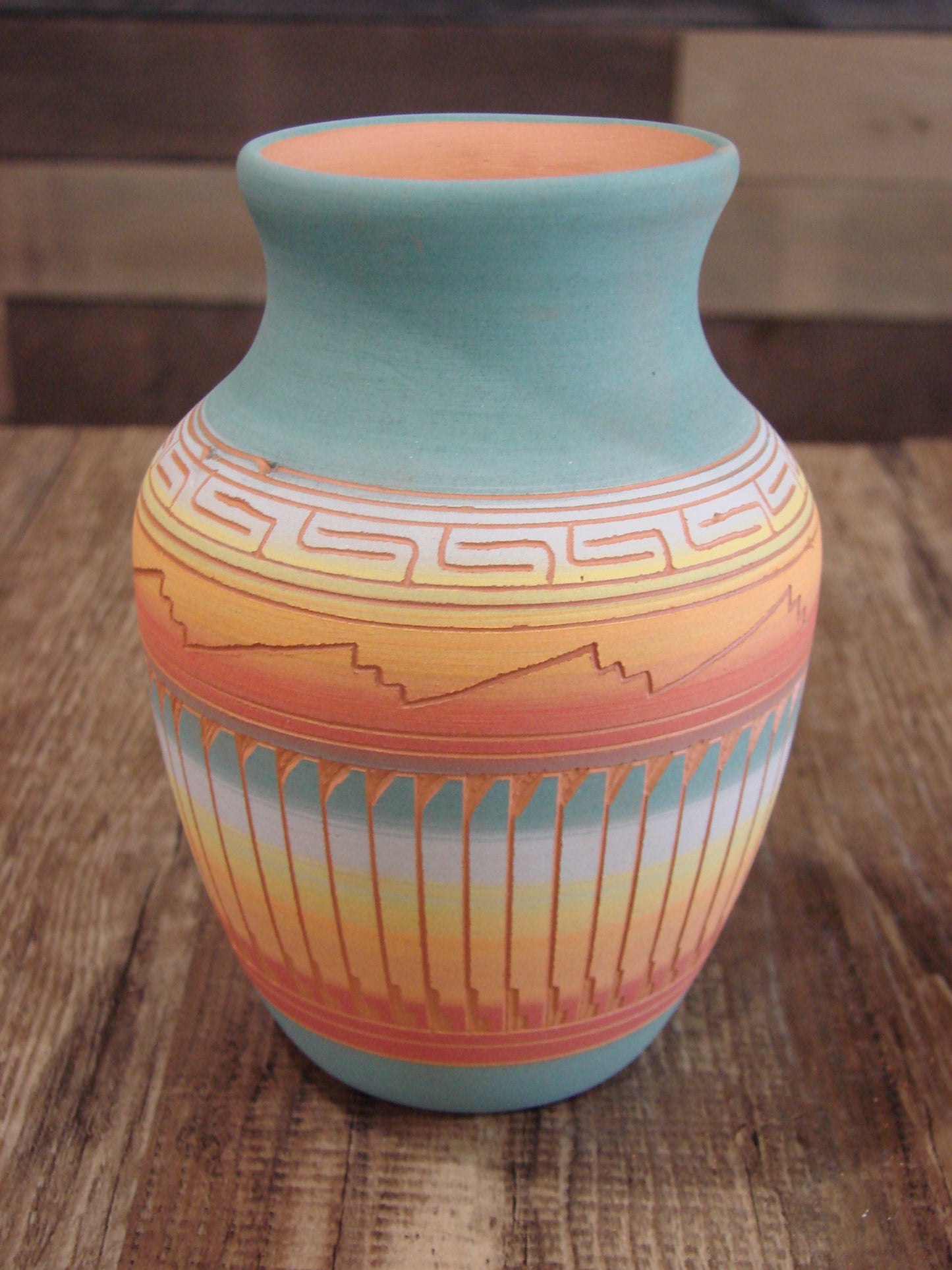 Native American Navajo Hand Etched & Hand Painted Pottery - Charlie