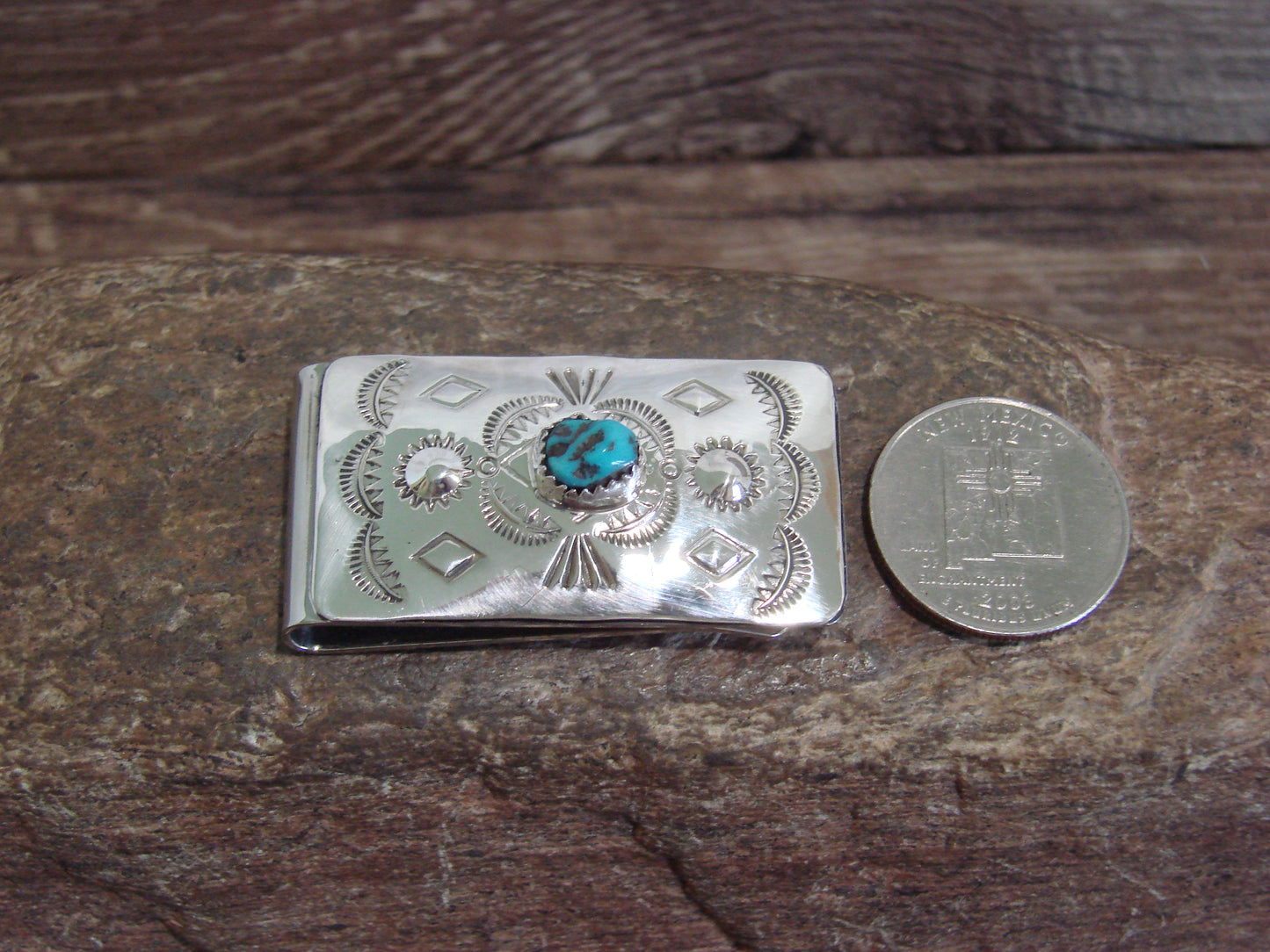 Native American Sterling Silver & Turquoise Money Clip - Begay