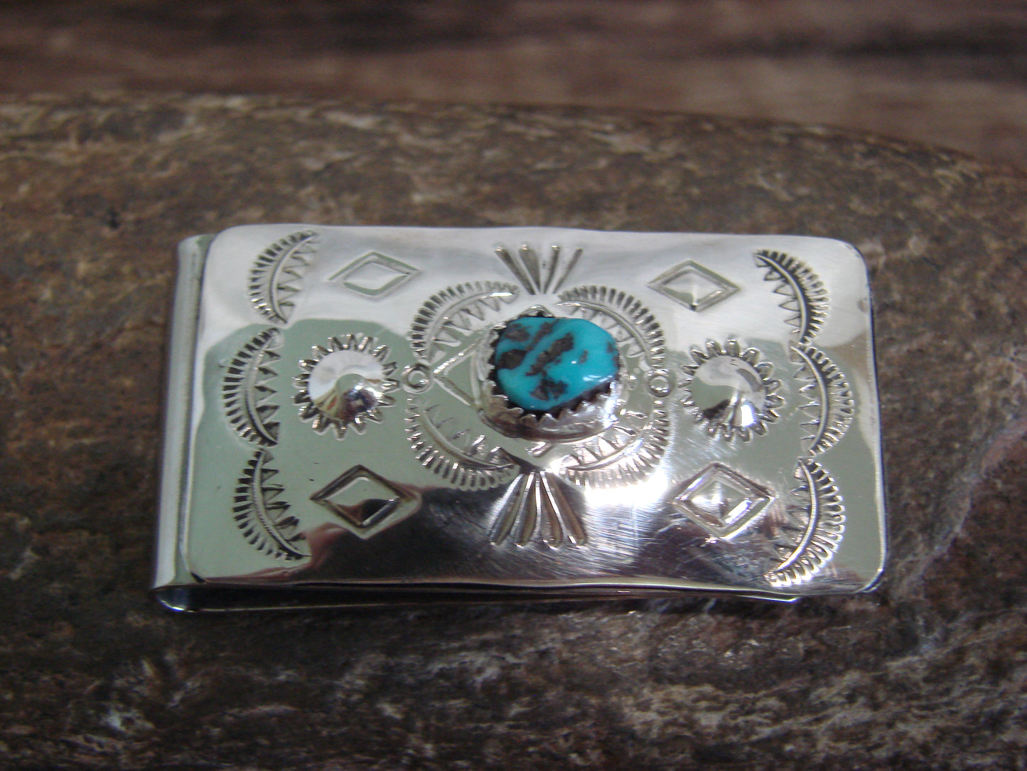Native American Sterling Silver & Turquoise Money Clip - Begay