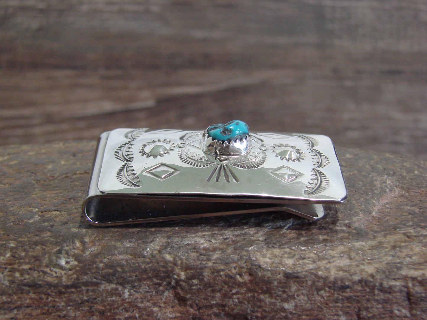Native American Sterling Silver & Turquoise Money Clip - Begay