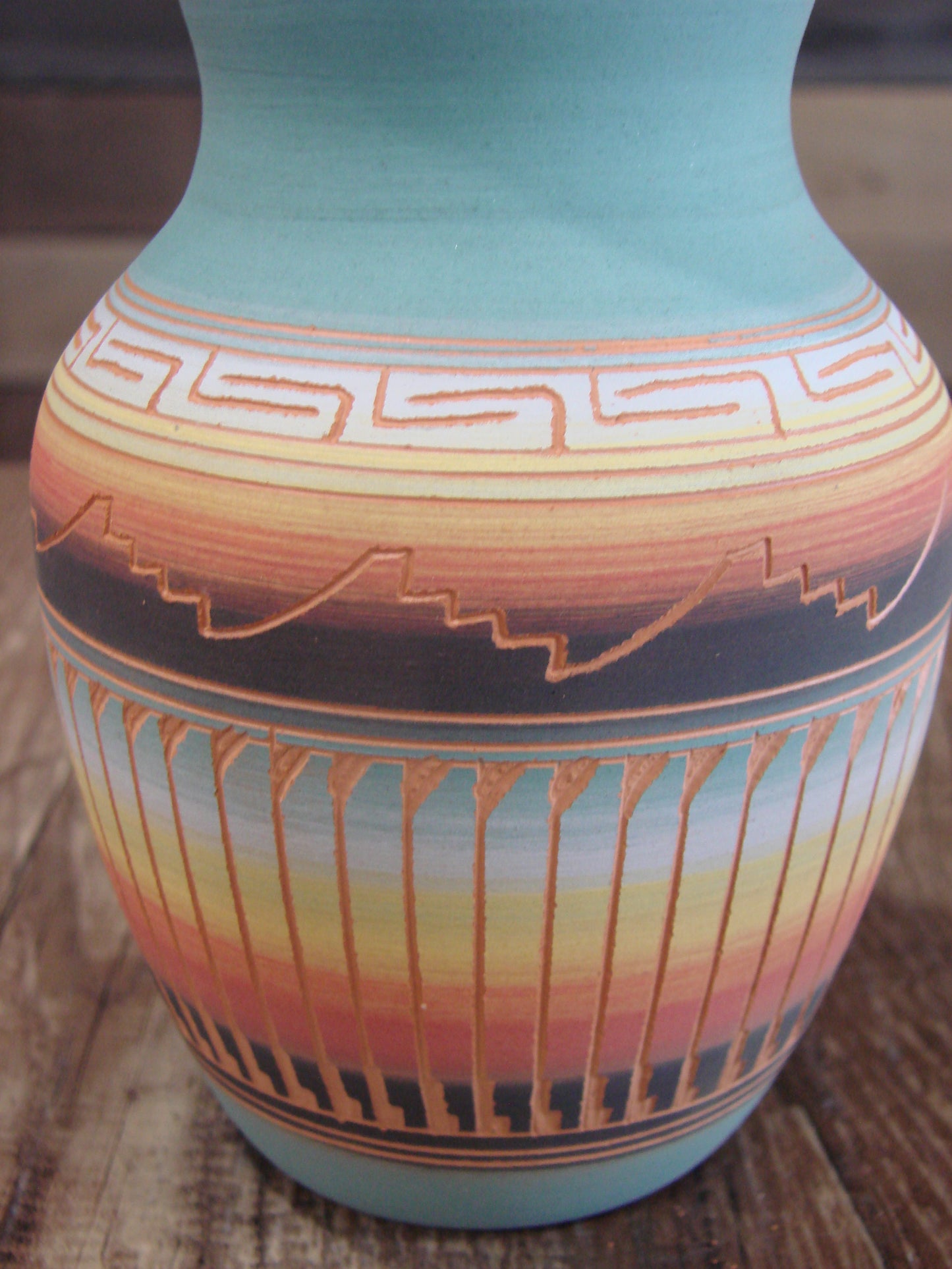 Native American Navajo Hand Etched & Hand Painted Pottery - Charlie