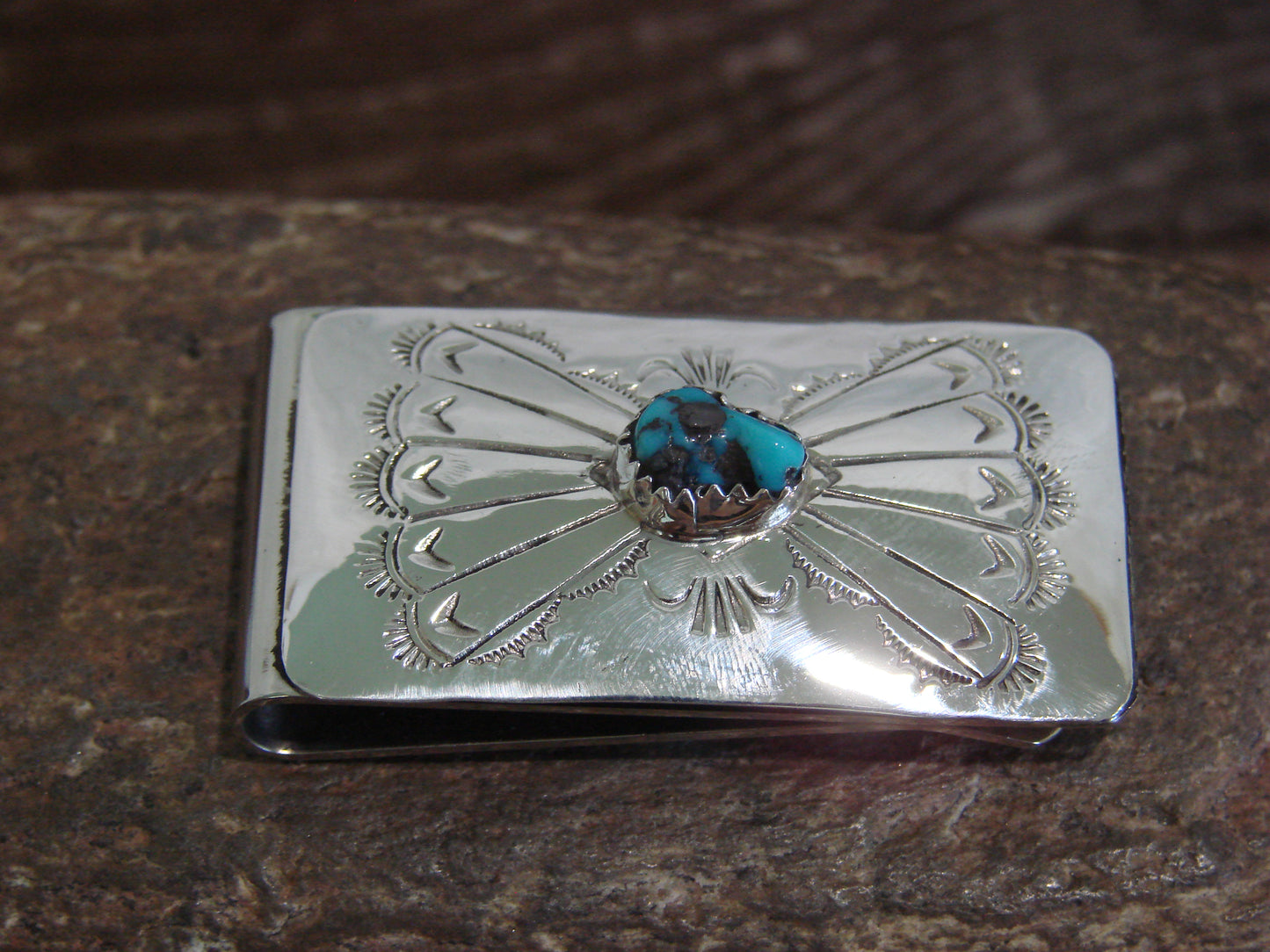 Native American Sterling Silver & Turquoise Money Clip - Begay