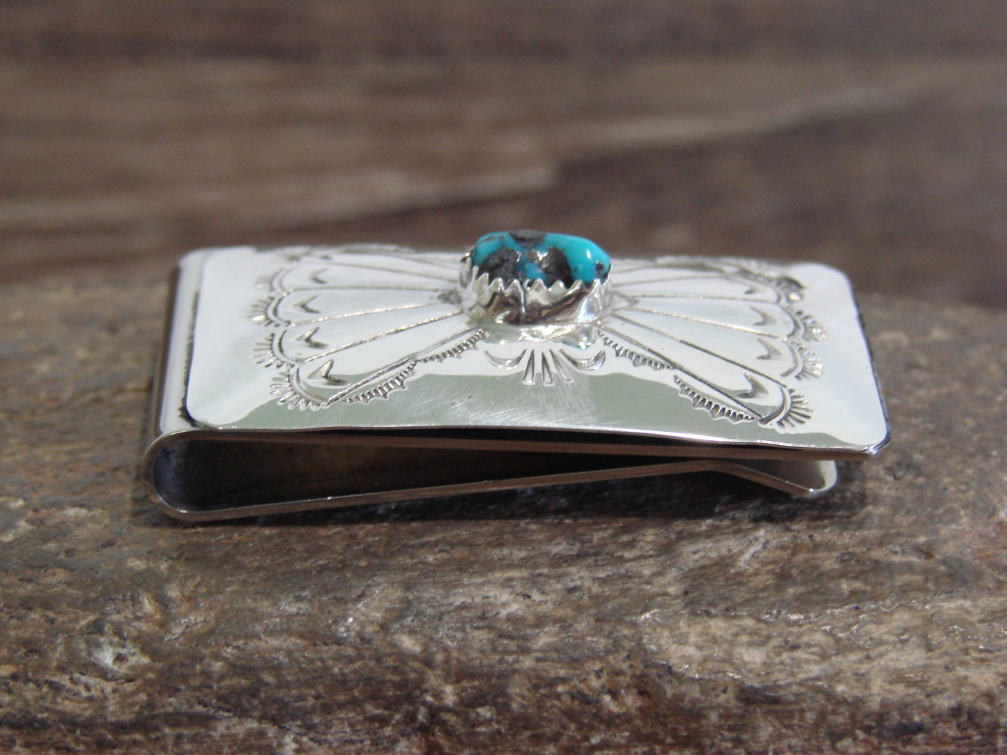 Native American Sterling Silver & Turquoise Money Clip - Begay