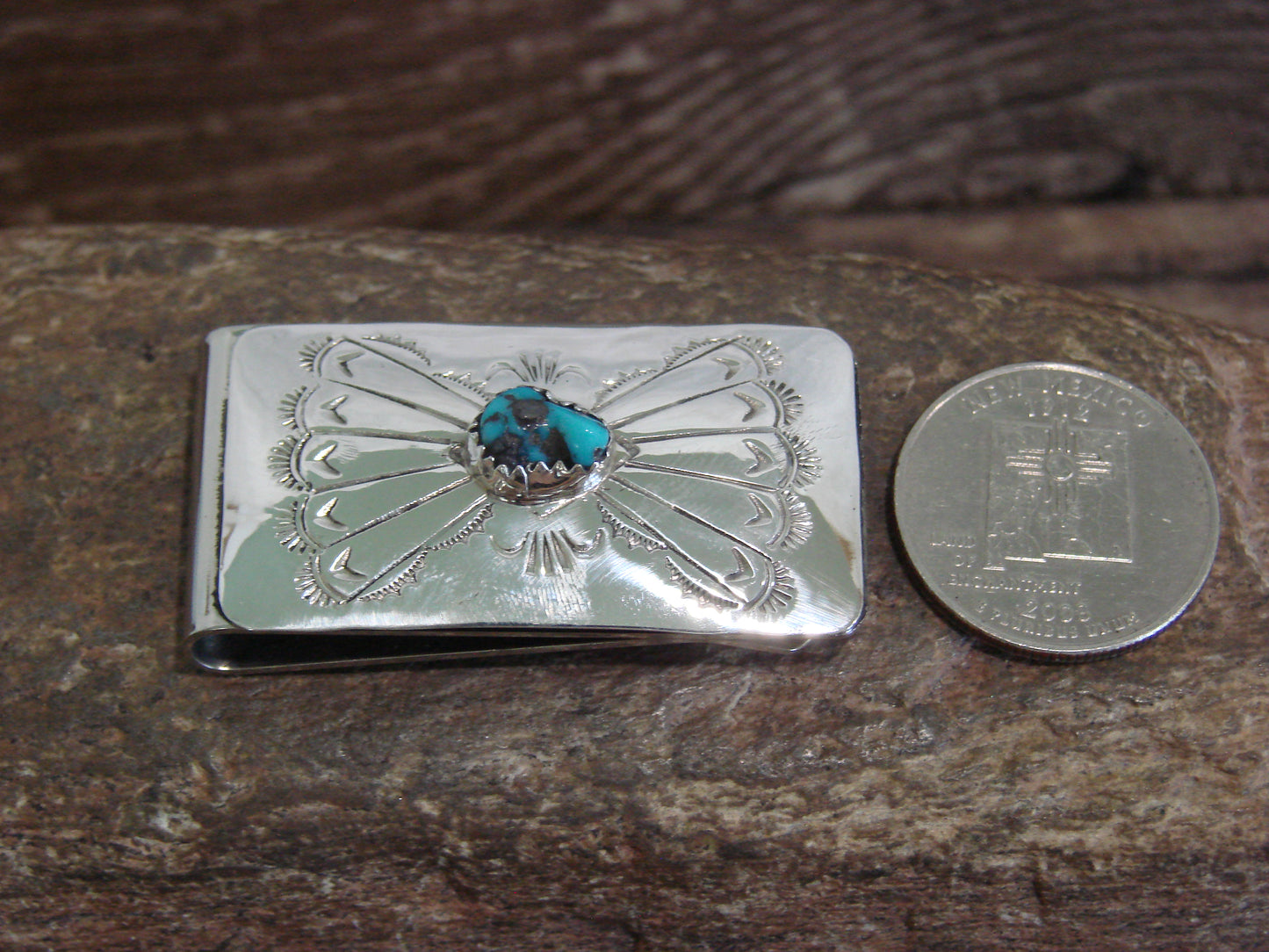 Native American Sterling Silver & Turquoise Money Clip - Begay