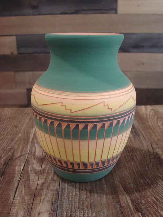 Native American Navajo Hand Etched & Hand Painted Pottery - Charlie