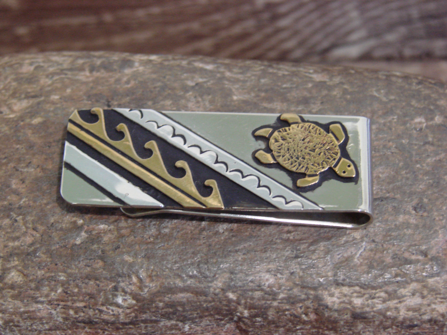 Native American Sterling Silver & 12 kt Turtle Gold Fill Money Clip by Singer