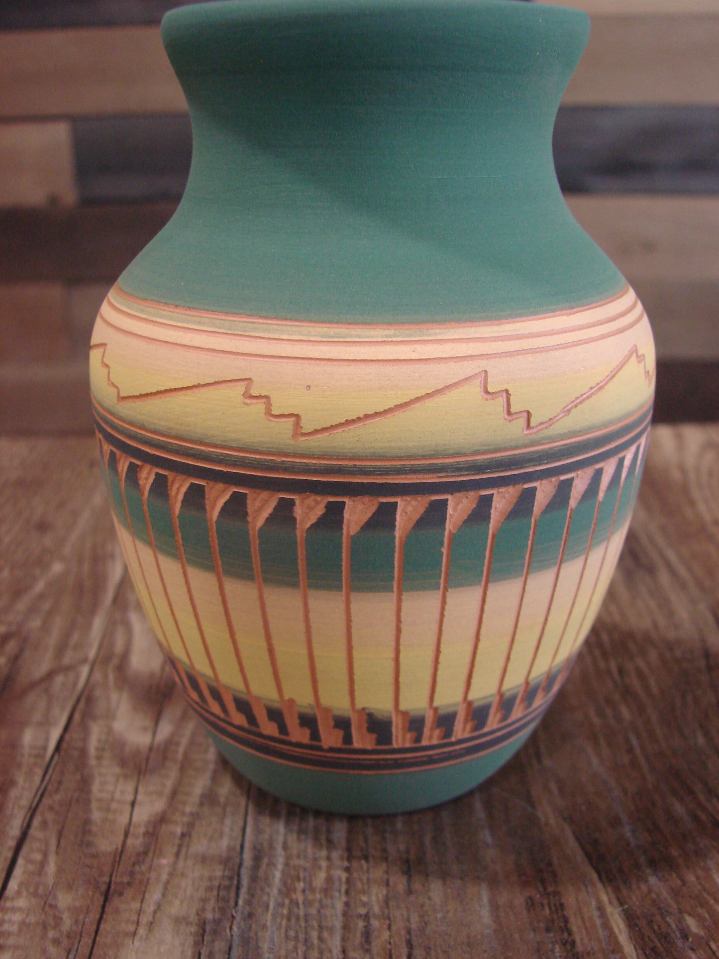 Native American Navajo Hand Etched & Hand Painted Pottery - Charlie