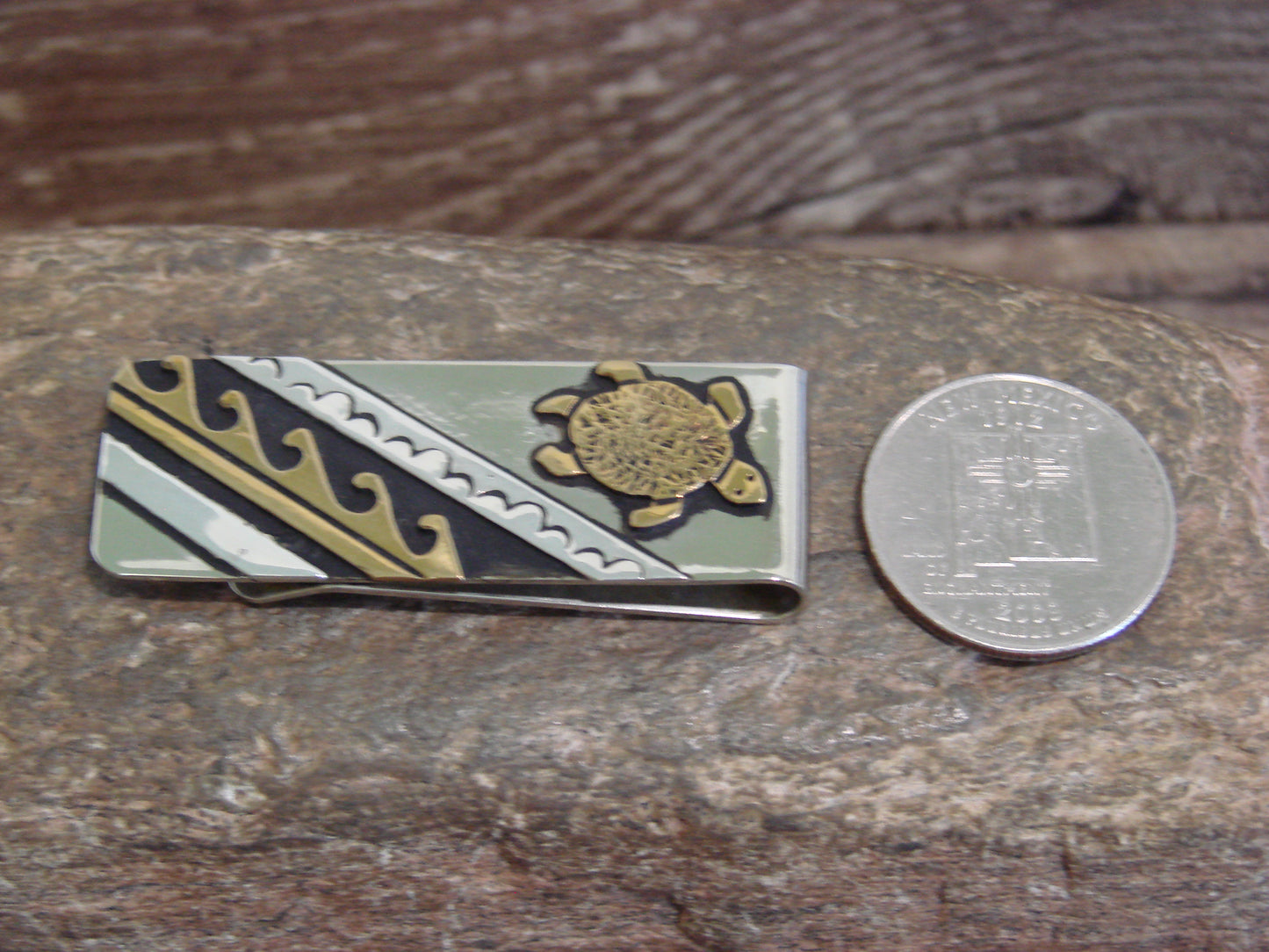 Native American Sterling Silver & 12 kt Turtle Gold Fill Money Clip by Singer