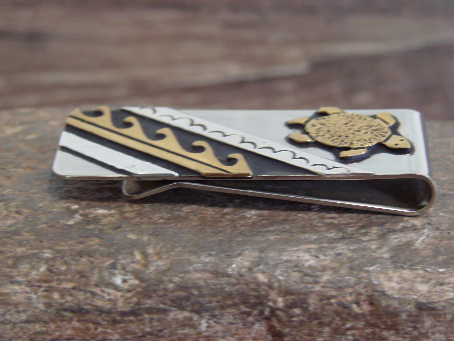 Native American Sterling Silver & 12 kt Turtle Gold Fill Money Clip by Singer
