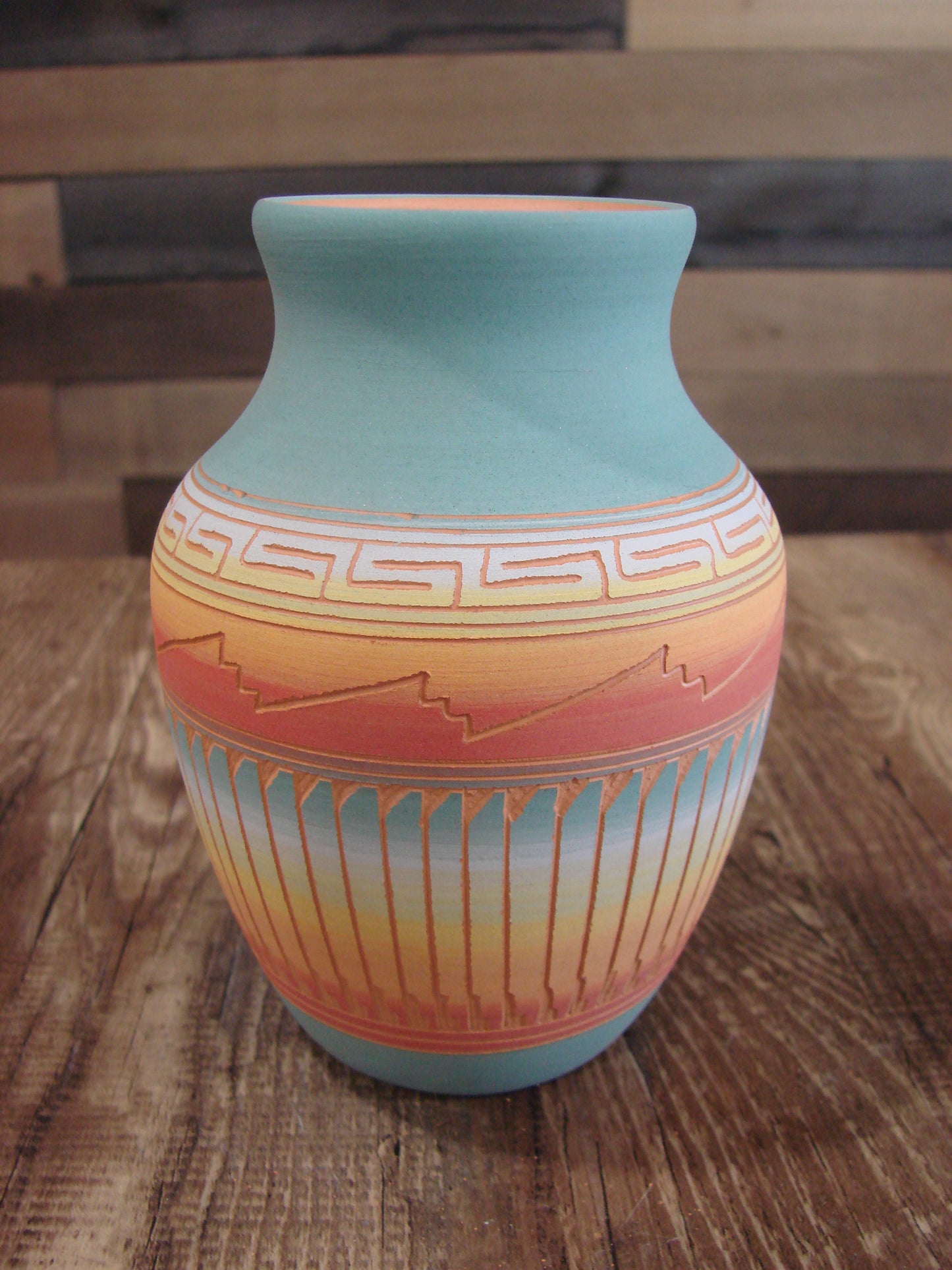 Native American Navajo Hand Etched & Hand Painted Pottery - Charlie