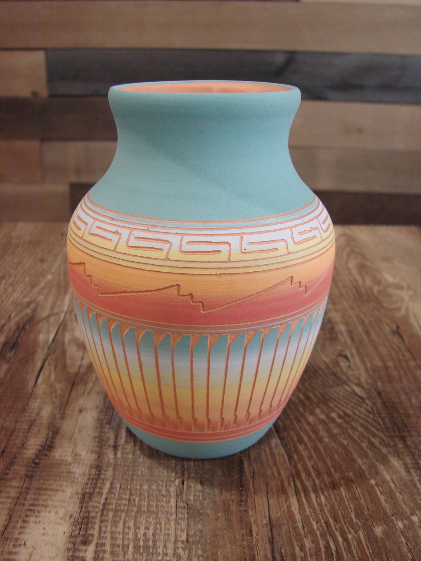 Native American Navajo Hand Etched & Hand Painted Pottery - Charlie