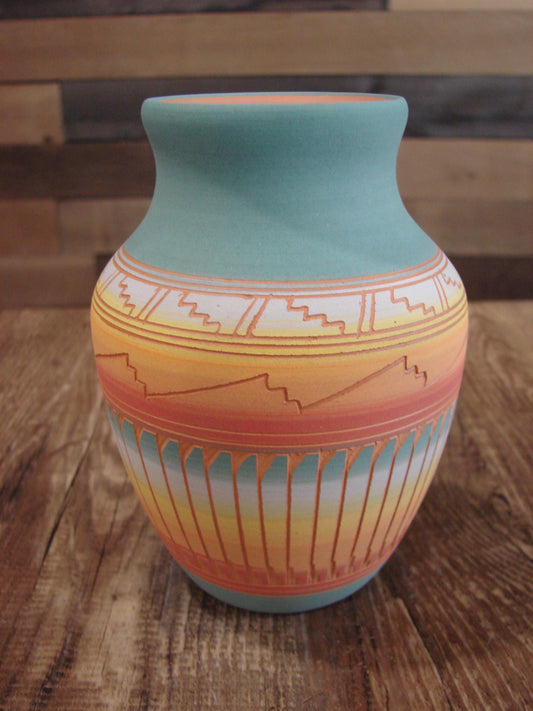 Native American Navajo Hand Etched & Hand Painted Pottery - Charlie