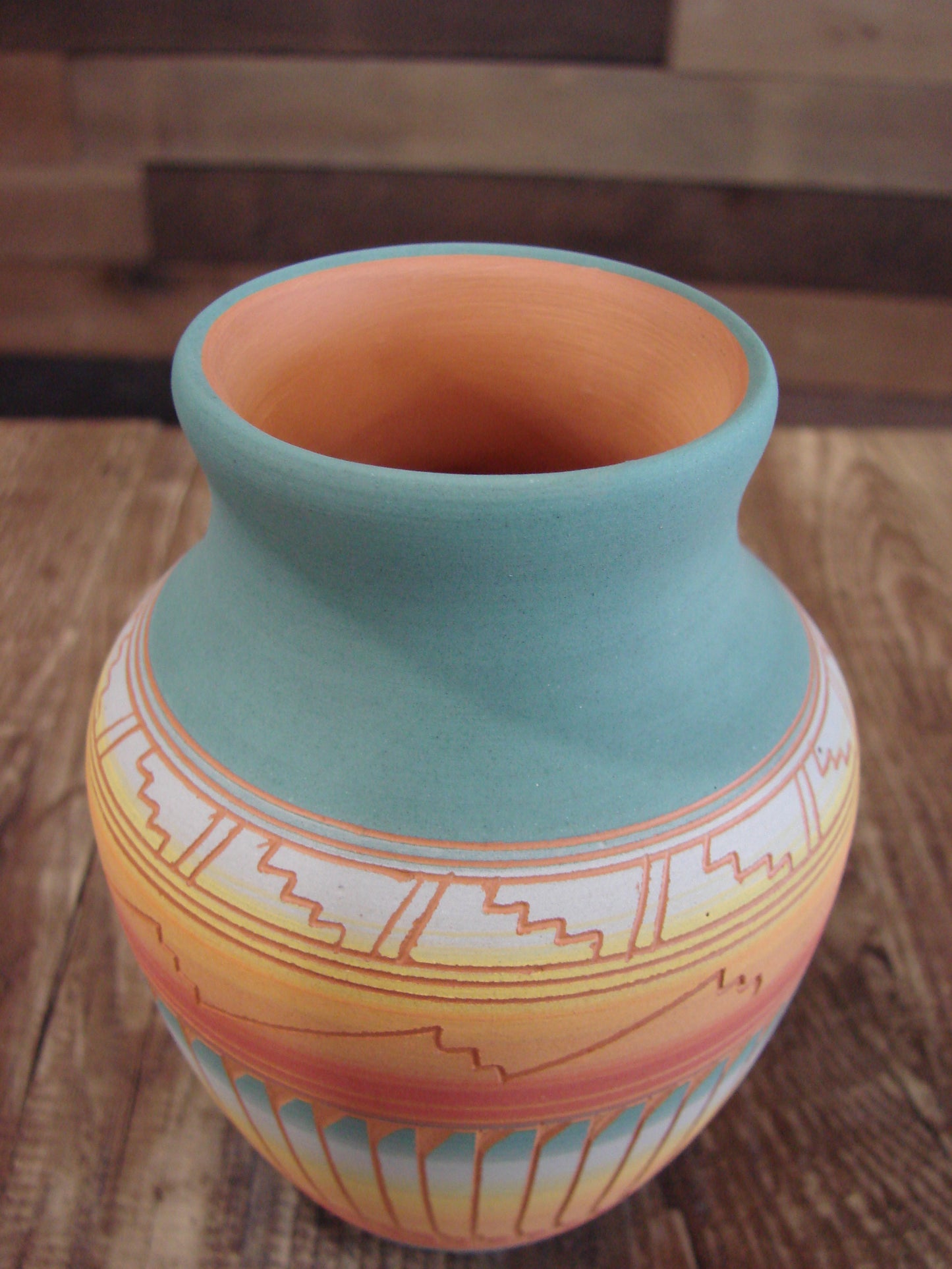 Native American Navajo Hand Etched & Hand Painted Pottery - Charlie