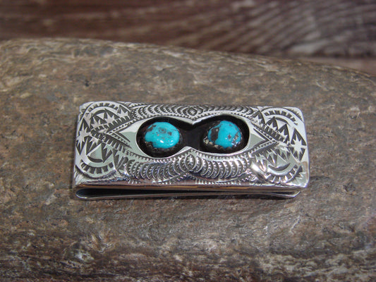 Native American Sterling Silver & Turquoise Money Clip - Skeets