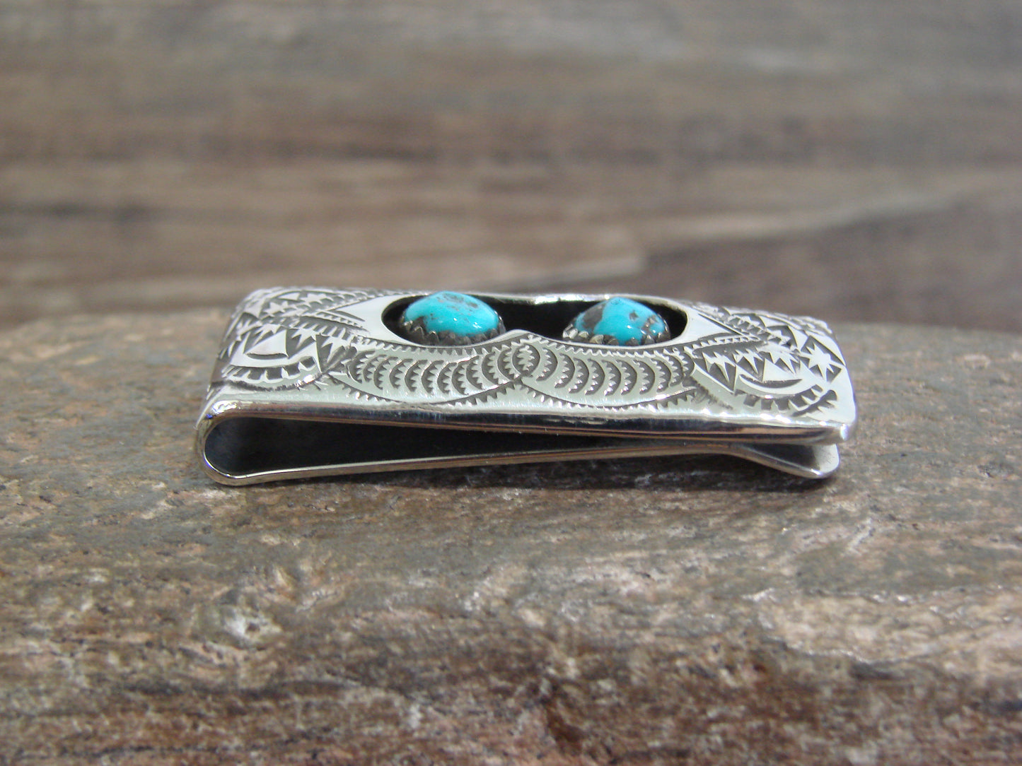 Native American Sterling Silver & Turquoise Money Clip - Skeets