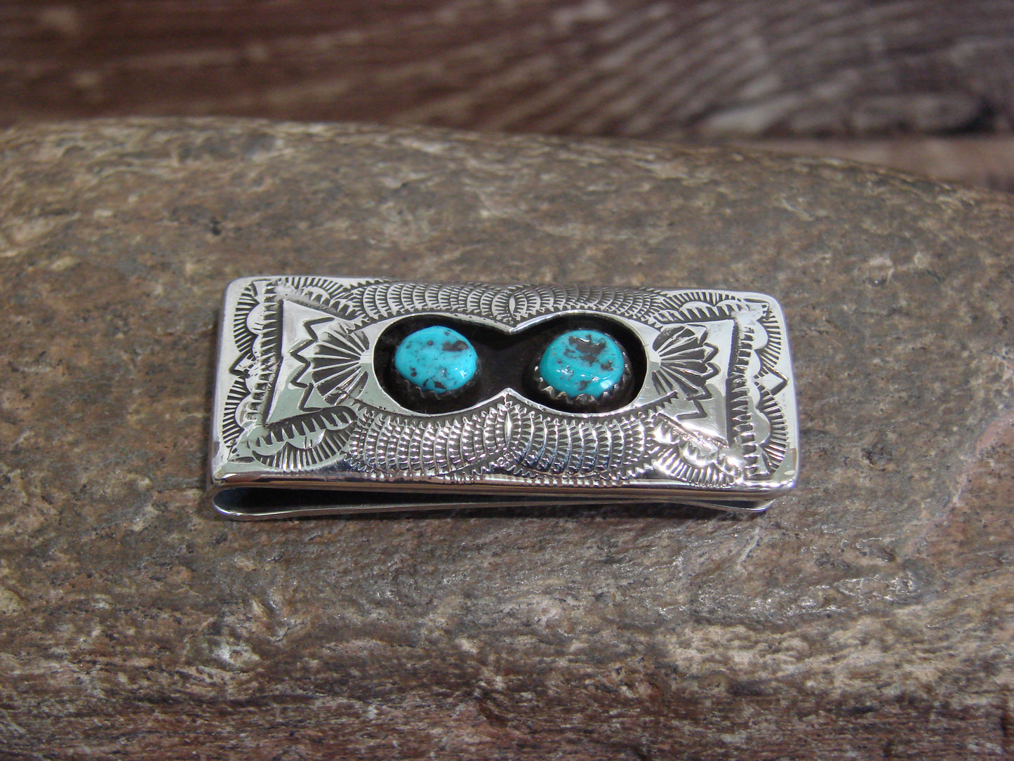 Native American Sterling Silver & Turquoise Money Clip - Skeets