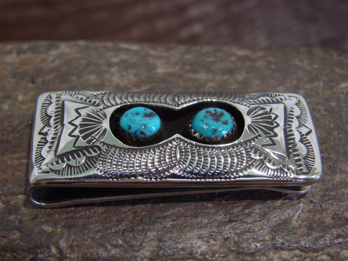 Native American Sterling Silver & Turquoise Money Clip - Skeets