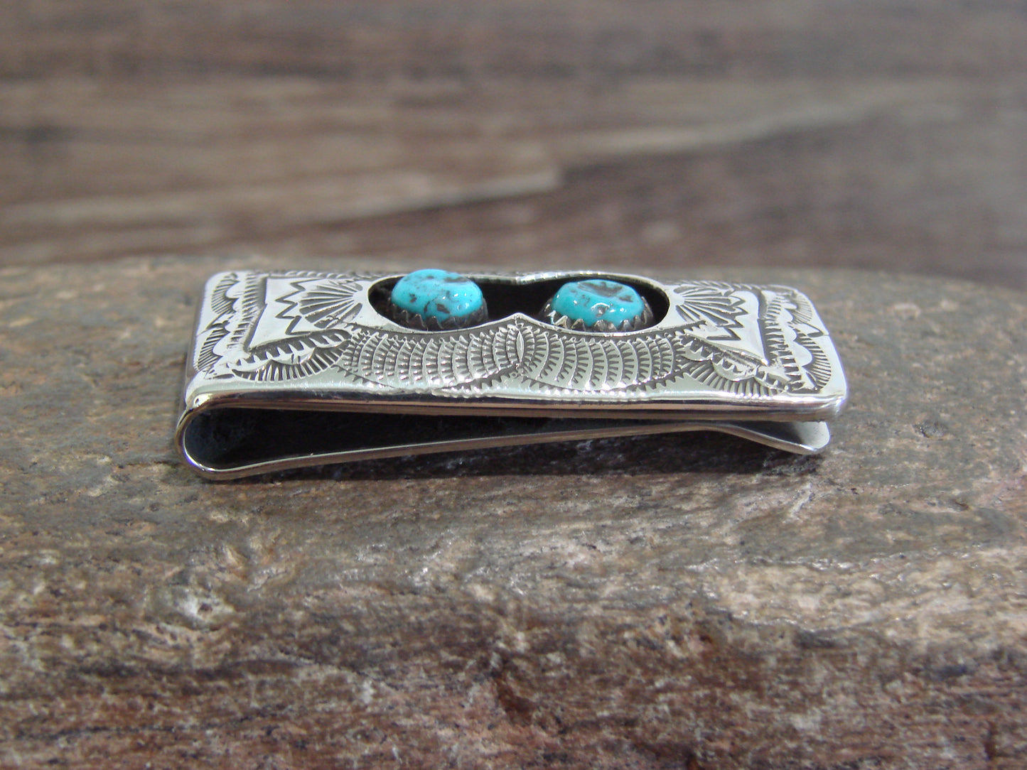 Native American Sterling Silver & Turquoise Money Clip - Skeets