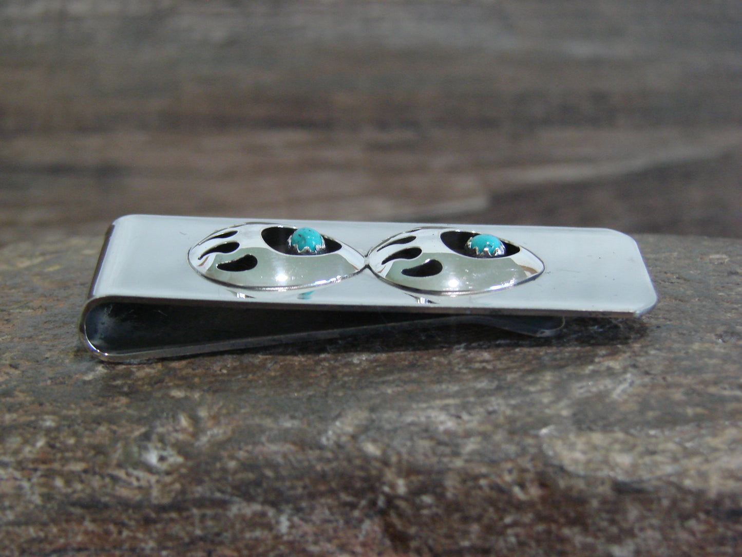 Native American Indian Sterling Silver & Turquoise Bear Paw Money Clip