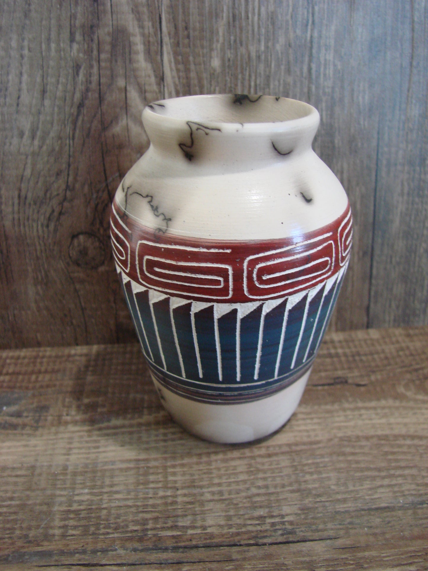 Small Native American Hand Etched Horse Hair Pottery - Benally