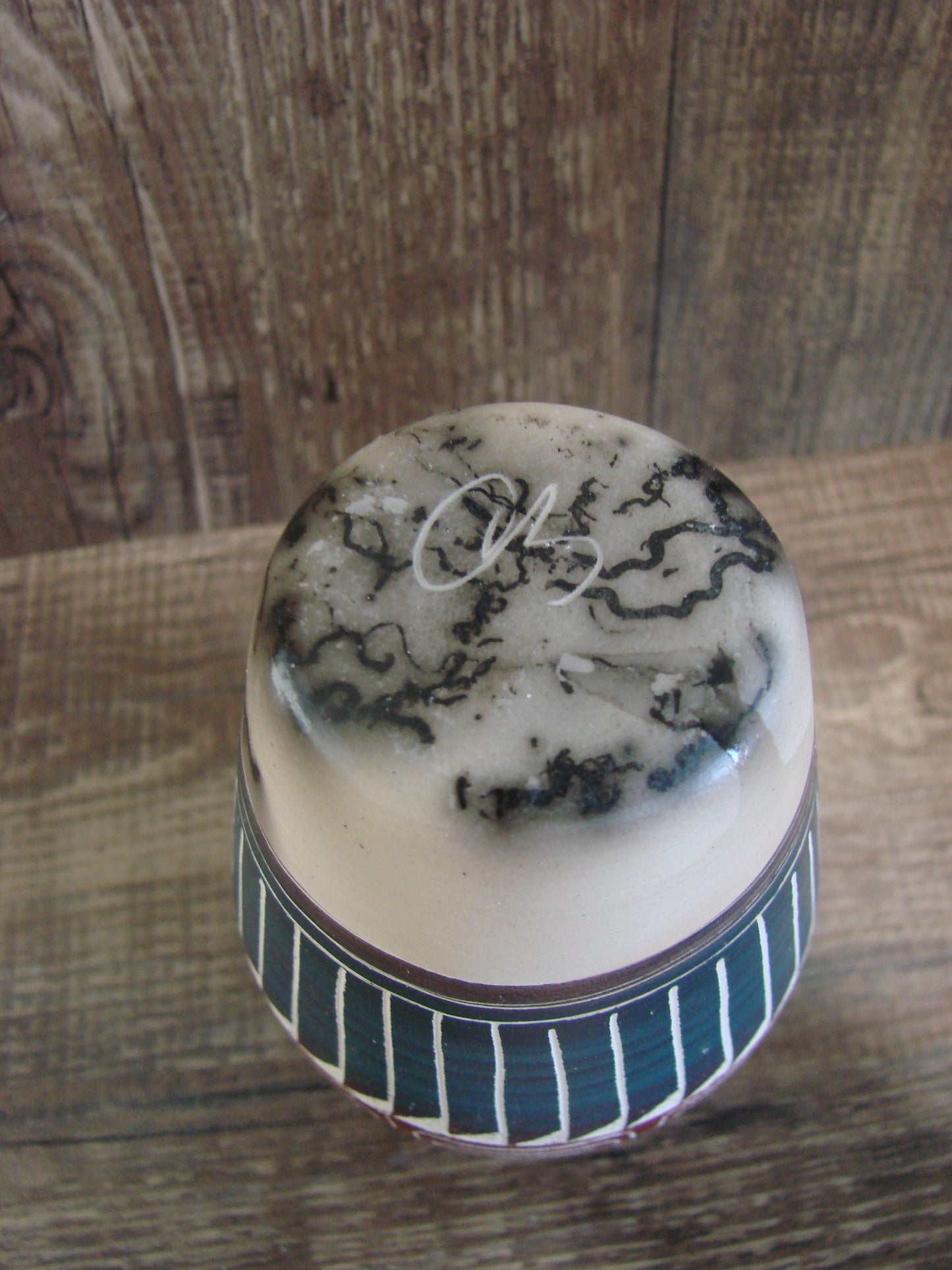 Small Native American Hand Etched Horse Hair Pottery - Benally