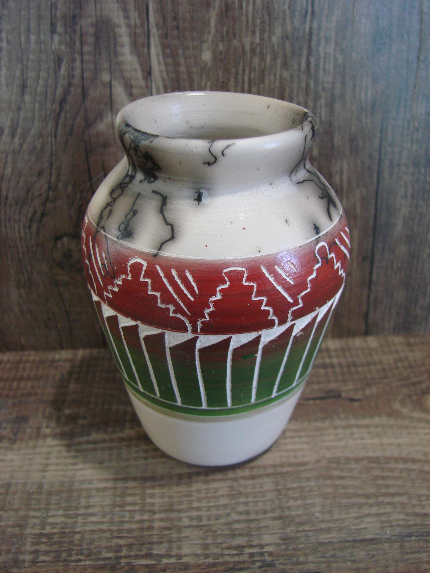 Small Native American Hand Etched Horse Hair Pottery - Benally