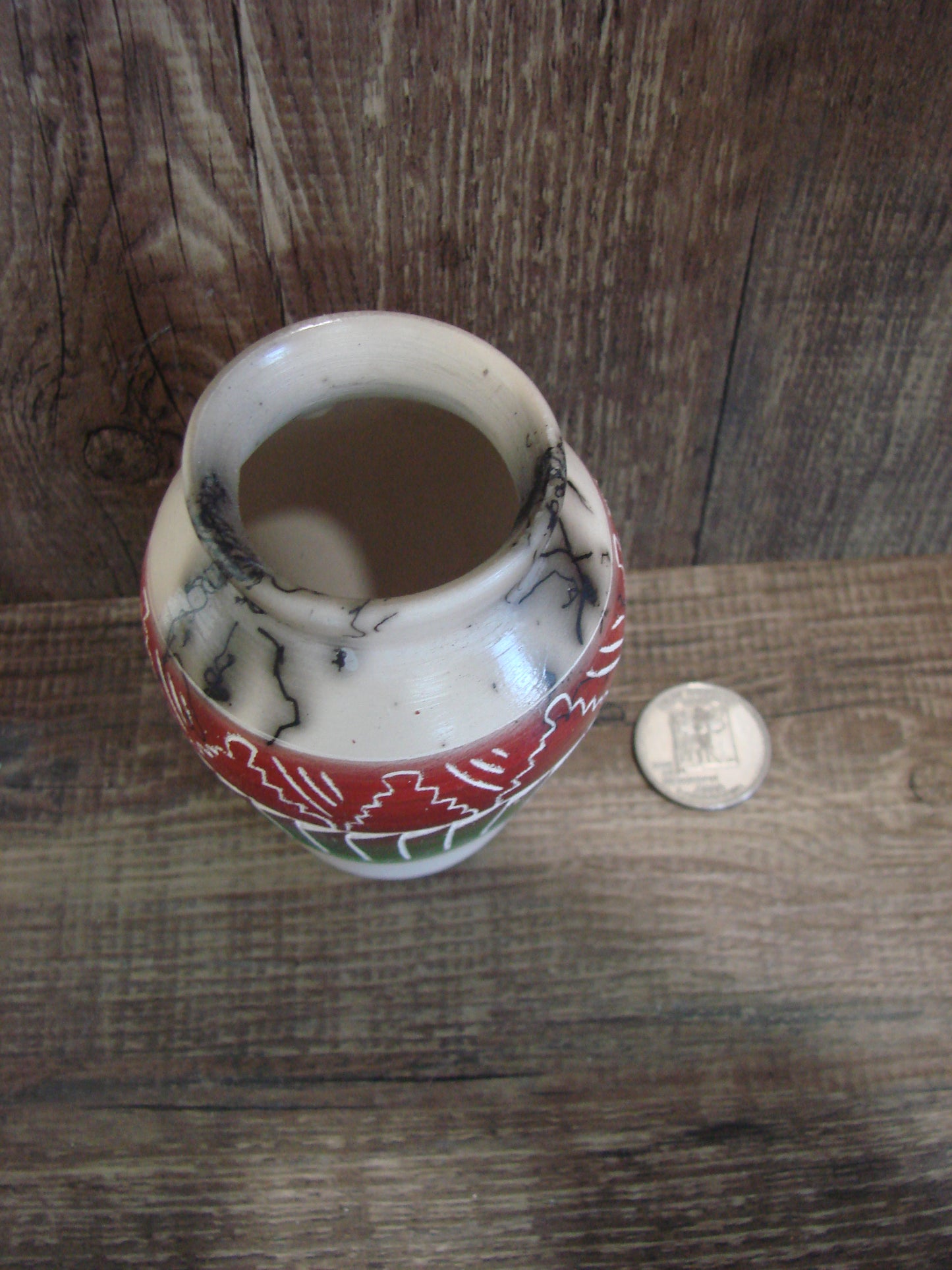 Small Native American Hand Etched Horse Hair Pottery - Benally