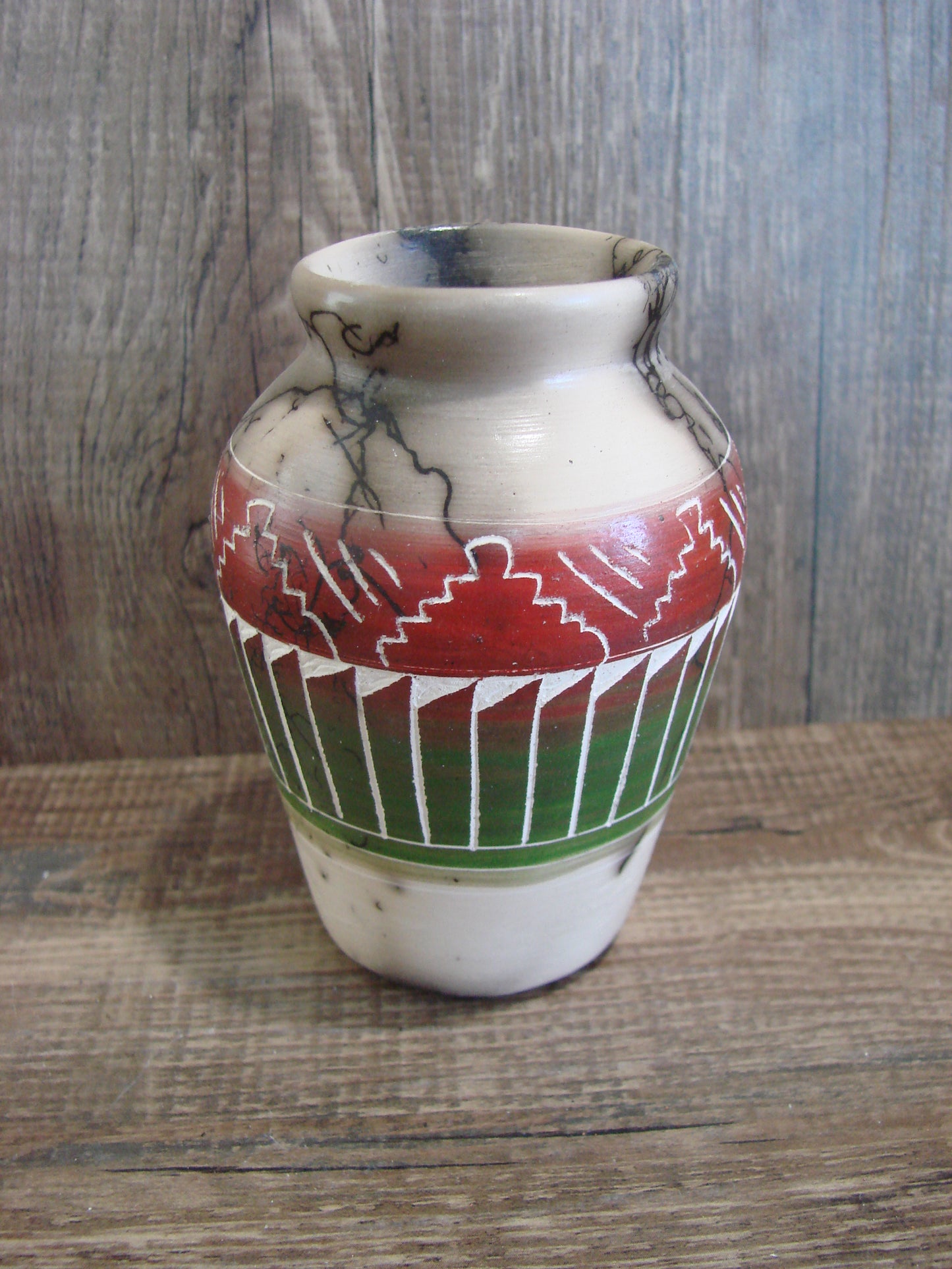 Small Native American Hand Etched Horse Hair Pottery - Benally