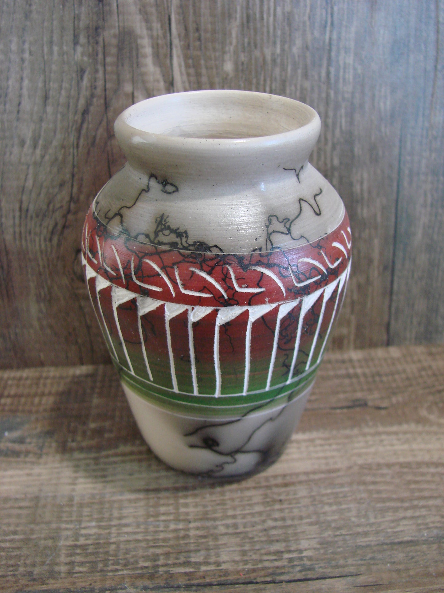 Small Native American Hand Etched Horse Hair Pottery - Benally