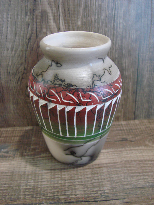 Small Native American Hand Etched Horse Hair Pottery - Benally
