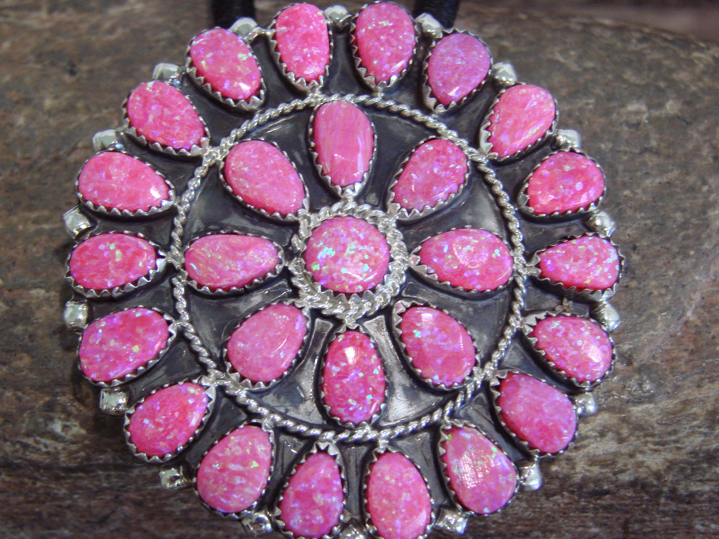 Native American Sterling Silver & Pink Opal Cluster Hair Tie Signed DLW