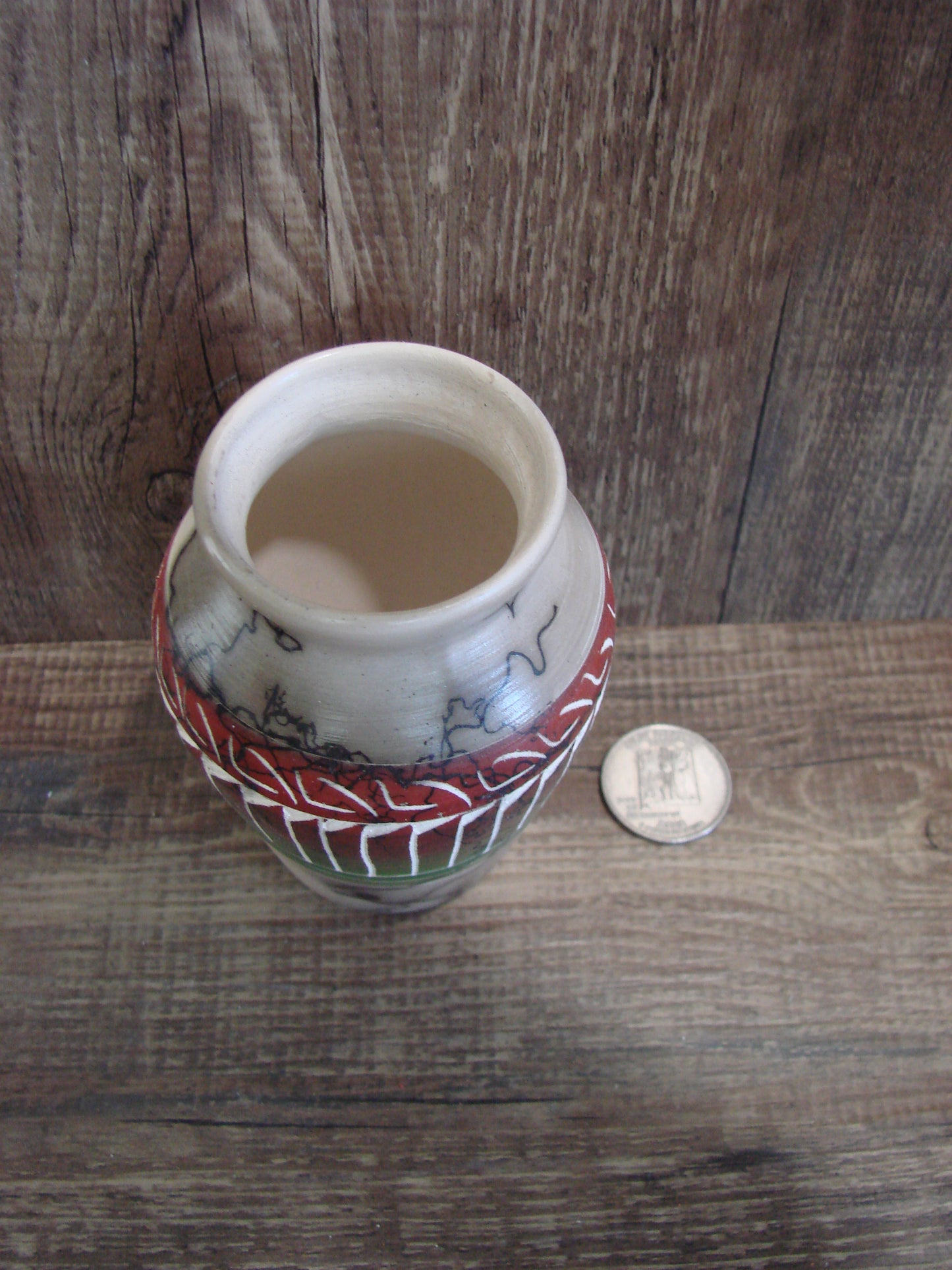 Small Native American Hand Etched Horse Hair Pottery - Benally