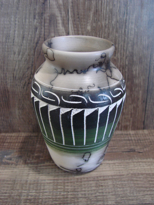 Small Native American Hand Etched Horse Hair Pottery - Benally
